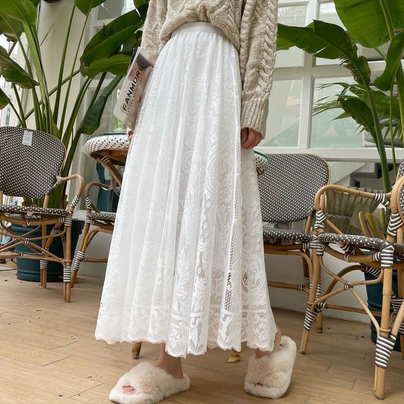 レーススカート 優美なるロマンティックレースフレアスカート