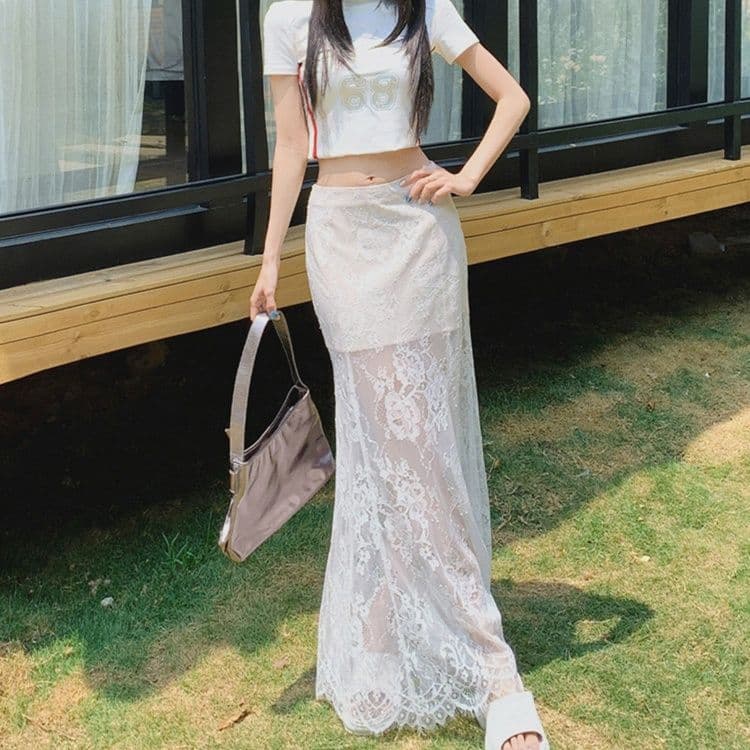 レーススカート レーススカート 優美なる透け感レースマーメイド