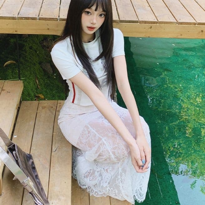 レーススカート レーススカート 優美なる透け感レースマーメイド