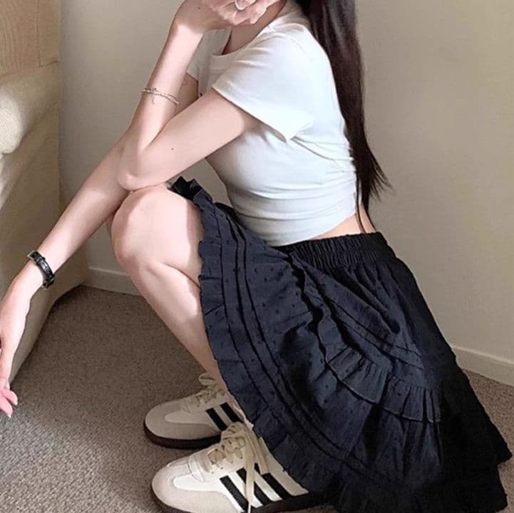 レーススカート 春夏ティアード重ねレーススカート