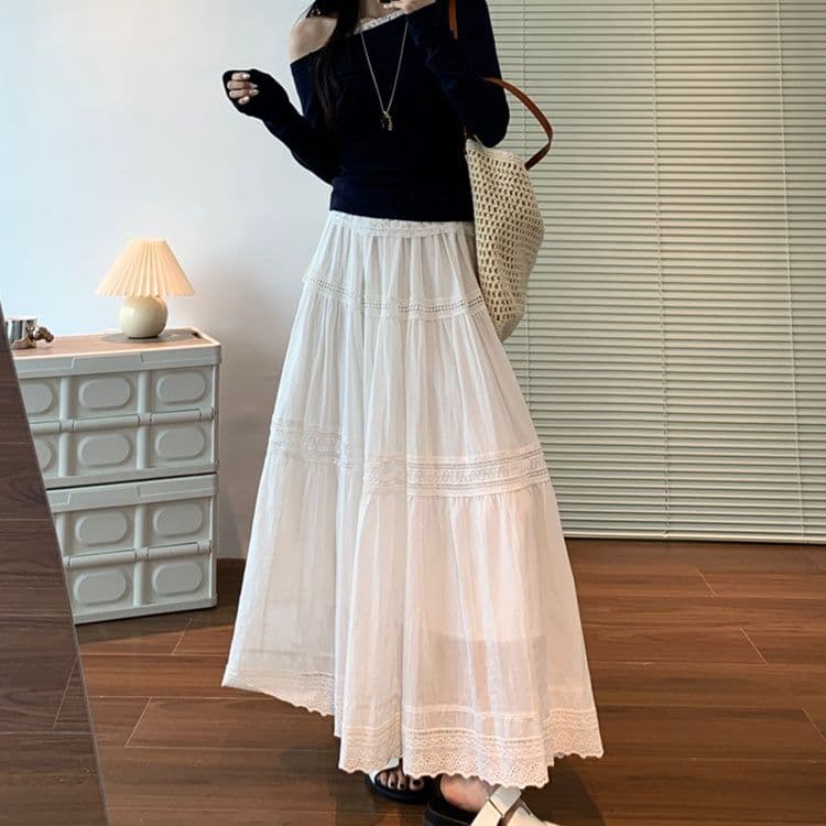 レーススカート 優美な三段フレアレーススカート