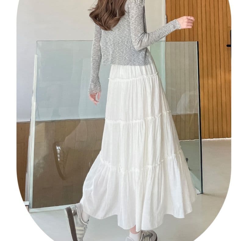 レーススカート レーススカート ティアードロングフレアスカート