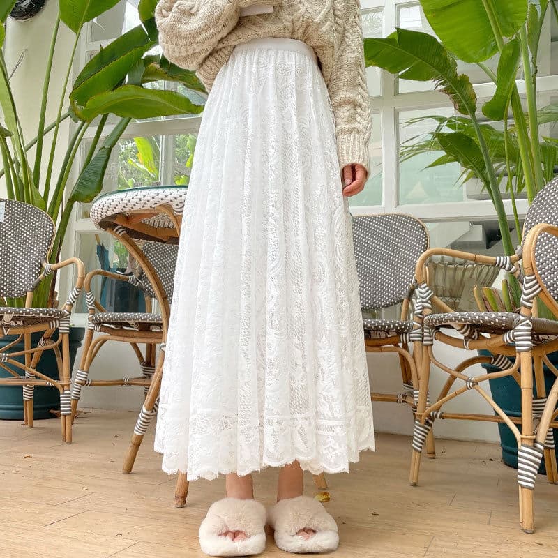 レーススカート 優美なるロマンティックレースフレアスカート