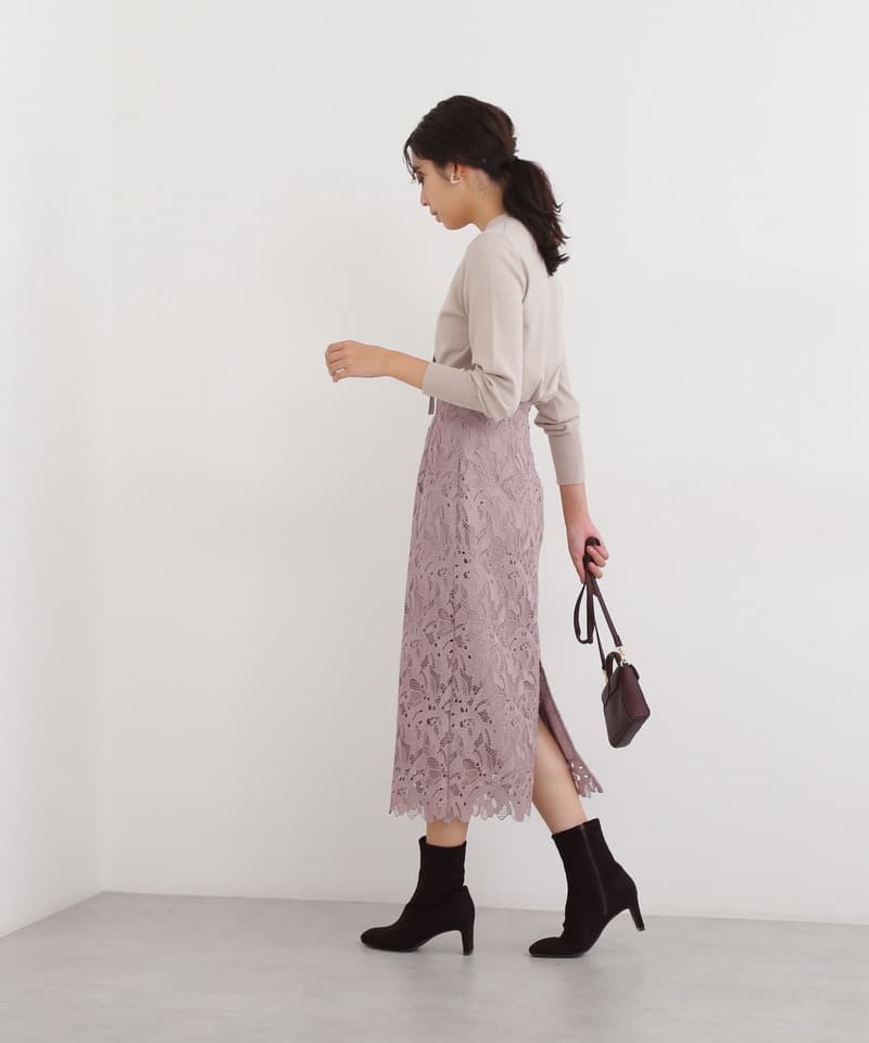 レーススカート 花柄レース タイトスカート リュクス
