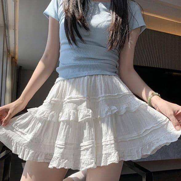 レーススカート ふんわり段フリルレーススカート
