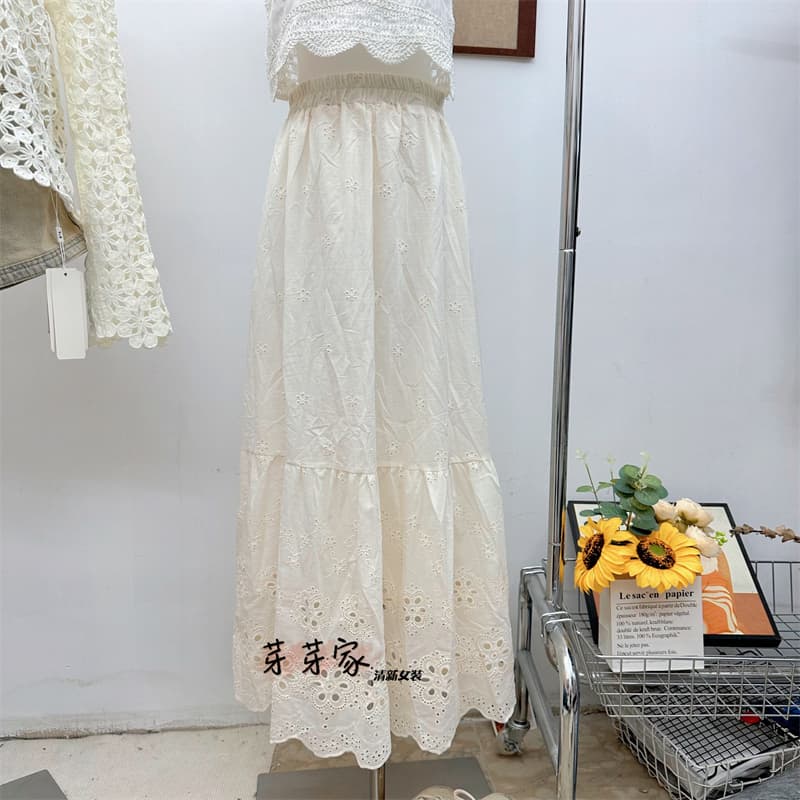 レーススカート ボタニカル刺繍レース ティアードスカート