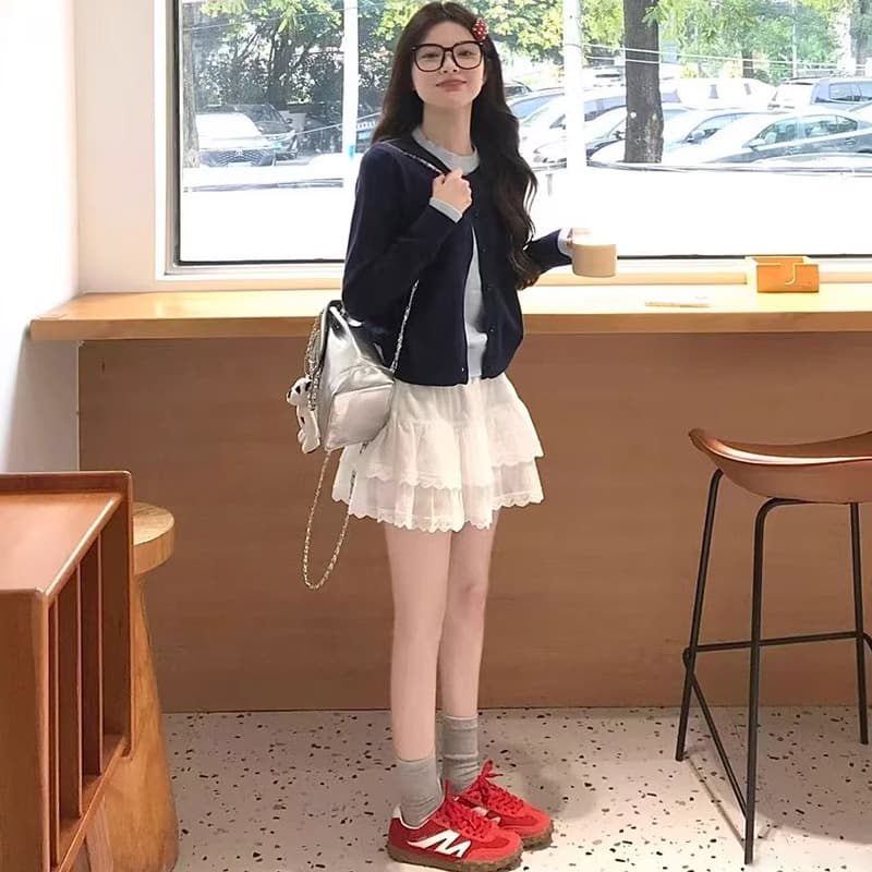 レーススカート ティアードフリル重ね レーススカート