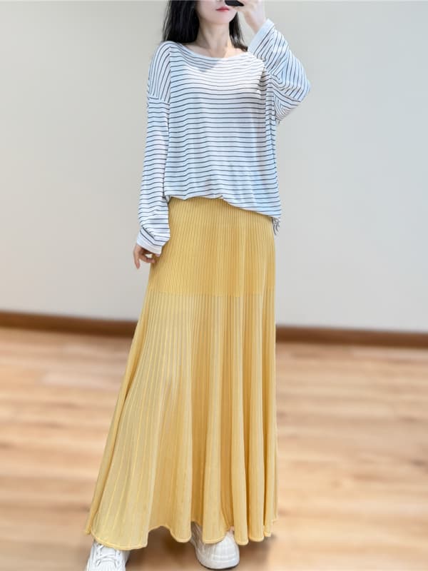 レーススカート 優美プリーツマキシスカート