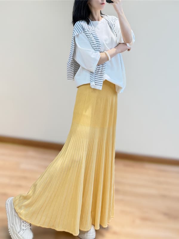 レーススカート 優美プリーツマキシスカート