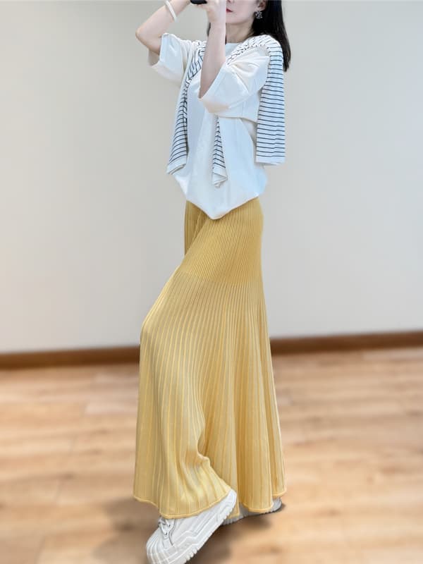 レーススカート 優美プリーツマキシスカート